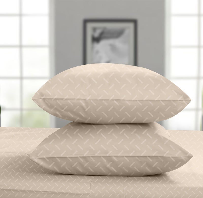 Threadmill مجموعة ملاءات قطنية كاملة الحجم من Threadmill | ملاءات قطنية 100% للسرير بالحجم الكامل | طقم ملاءات سرير كاملة من الجاكار الدمشقي مع 16 جيبًا عميقًا | طقم سرير تبريد من 4 قطع من نسيج الساتين الناعم | البيج - Image 4